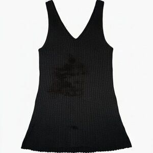 Enza Costa Black Ribbed V-Neck Tank Top